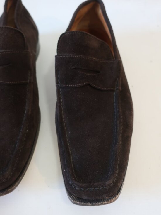 Mens Santoni Brown Suede Penny Loafer Shoes 11 main image 4